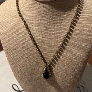 Elegant Gold, Rhinestone and Black Teardrop Necklace